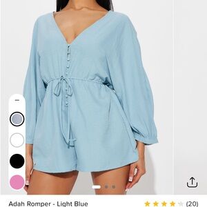 NWT XL Fashion Nova ADAH Romper Light Blue Romper with Button Detail